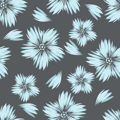 Cute vector floral seamless pattern. Colorful flowers background. Trendy repeat texture for fashion print, wallpaper or fabric.