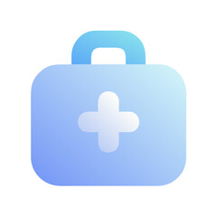 Obraz premium Illustration of a blue first aid kit with a handle and a white cross in the center on a white background