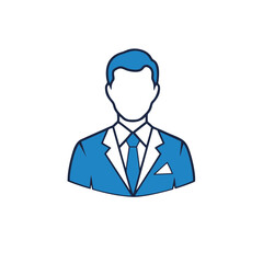 Illustration of a faceless man in a blue suit and tie with a white pocket square design icon 100 char