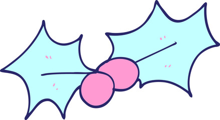 cartoon doodle christmas holly in bright neon color