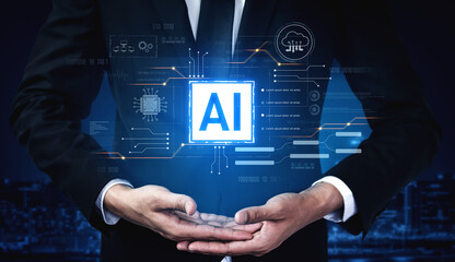 AI core technology presented with digital circuit connections, symbolizing AI systems, processing...