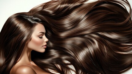 Naklejka premium Brunette with very long, flowing, shiny, luxurious hair
