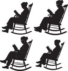 Old Woman Reading Book In Rocking Chair silhouette