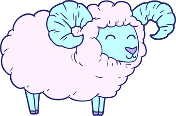 cartoon ram in bright neon color