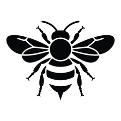 Fototapeta premium Stylized black bee with detailed wings and stripes silhouette