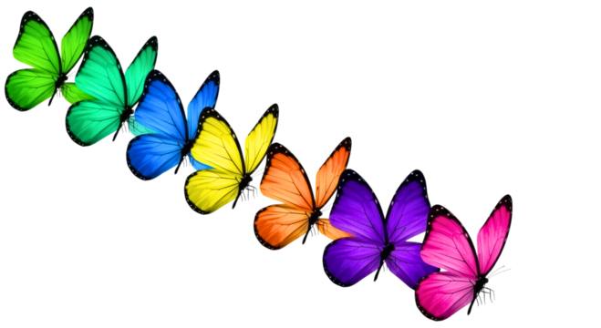 Rainbow gradient butterflies flying diagonally
