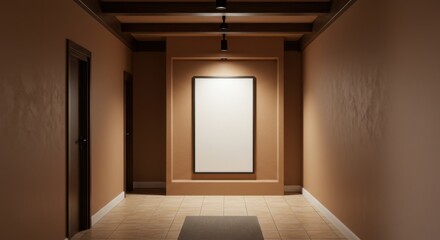 Empty Frame in Elegant Corridor: An artful view showcasing an empty frame set within a tastefully designed corridor with stylish architecture, exuding a sense of anticipation and possibilities. 