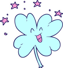 happy cartoon four leaf clover in bright neon color