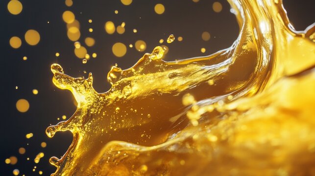 Splash of golden liquid in motion frozen for beverage advertising and dynamic visual food photography concept
