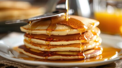 Delicious stack of pancakes with syrup