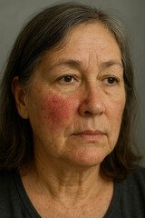 Obraz premium Mature woman showing symptoms of rosacea on face