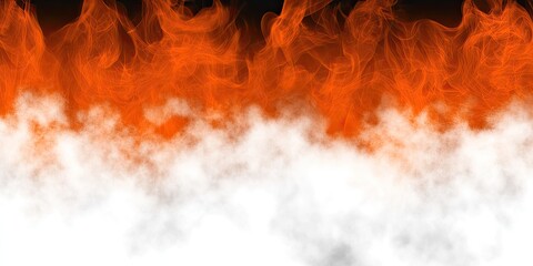 Fiery orange flames over white smoky clouds