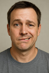 Obraz premium Portrait of man with Bell's plasy. Dramatic lighting underscores the contrast between active and paralyzed facial muscles.