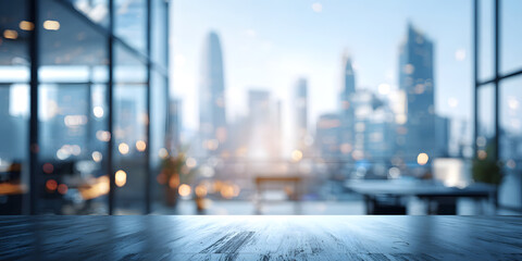 A polished business background with a high-rise city skyline and a blurred office setting in the foreground.