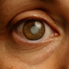 Cataract developing in brown eye showing lens opacity