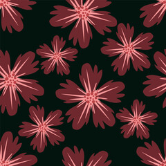 Hand drawn flowers backgrounds. Seamless patterns with floral for fabric, textiles, clothing, packaging, cover, banner, poster, interior decor. Vector illustration.