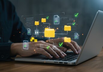 Digital data management and organization with futuristic technology interface