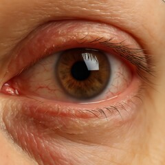 Brown eye showing red vessels and wrinkles around it
