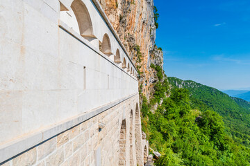 A wall of the Ostrog monastery, a Serbian Orthodox Church founded in the early 17th century in...
