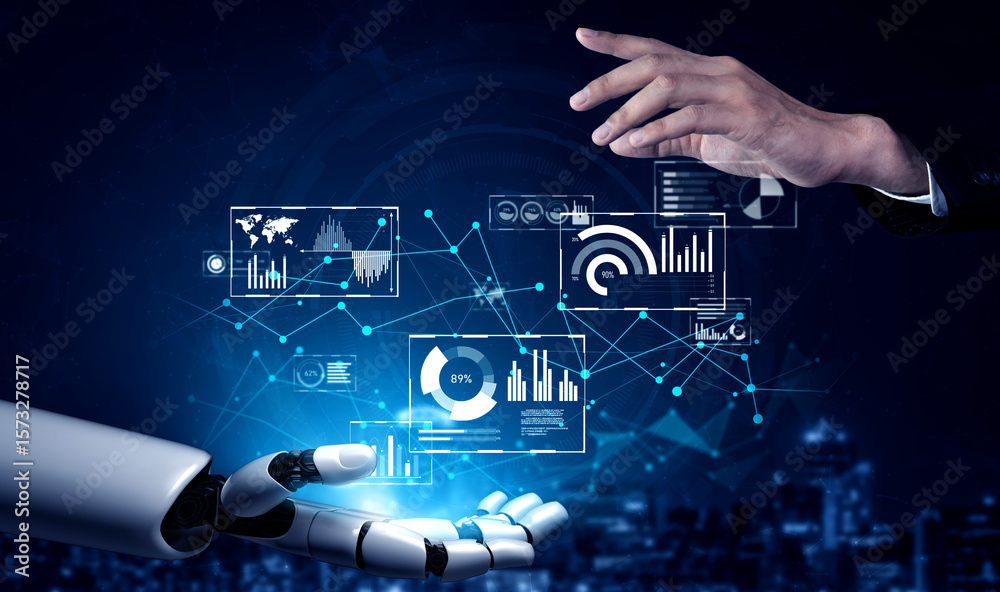 Poster ai artificial intelligence drives data analytics with predictive models, smart dashboards, and virtu