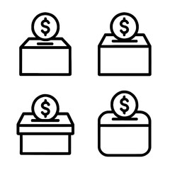 Set of Donation Aid Box Icon Charity Service Social Money Support Volunteer Humanitarian Relief Care Assistance Kindness Line Art Vector
