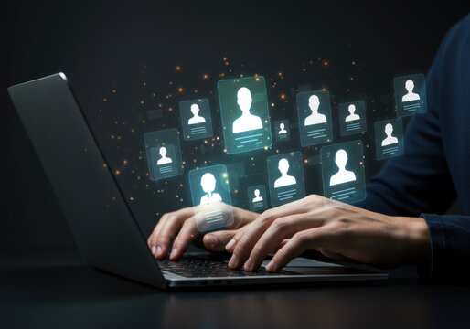 Person using laptop to manage digital profiles and user data online