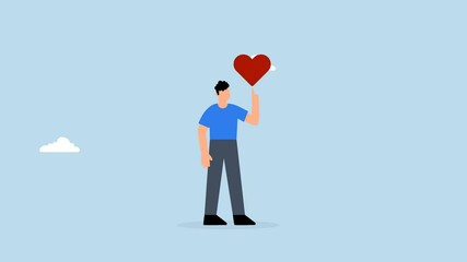 4k animation of happy businessman with passionate heart shape walking to work.