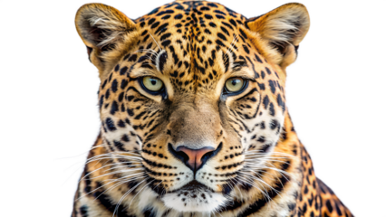 A majestic jaguar stares intensely at the camera, its striking spots and piercing gaze captivating the viewer against a stark transparent background