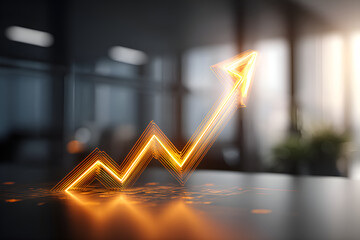 Glowing upward arrow symbolizing growth and success in business