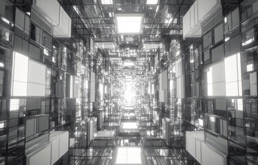 Monochromatic tunnel, glowing squares