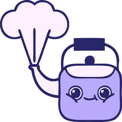 cute cartoon of a steaming kettle in bright neon color