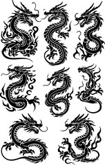 Fototapeta premium Oriental Dragon Tattoo Silhouette Design