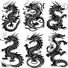 Naklejka premium Oriental Dragon Tattoo Silhouette Design