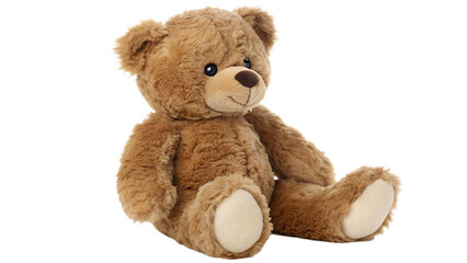 A cute brown teddy bear sits on a transparent background