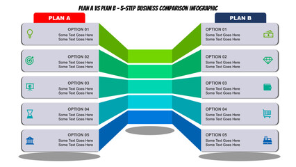 Plan A vs Plan B Comparison Infographic with 5 Options – Business Strategy Layout for PowerPoint, Google Slides, Marketing Analysis, Decision Making, or Product Comparison Template