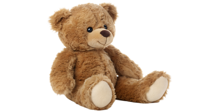A cute brown teddy bear sits on a transparent background - Powered by Adobe