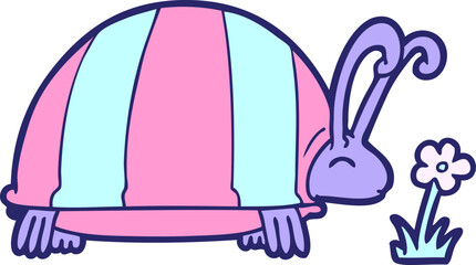 cartoon bug and flower in bright neon color