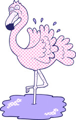 freehand drawn cartoon flamingo in bright neon color