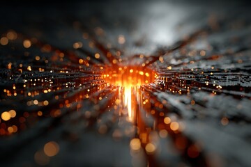 DMT laser experiment with glowing orange computer code code. Background tech image. Digital highway. Data stream