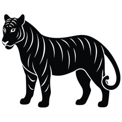 Stylized Black and White Tiger Silhouette: Powerful, Elegant, and Majestic Wildlife Vector Illustration