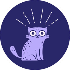 icon of a tattoo style surprised cat in bright neon color