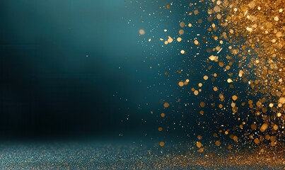Ephemeral golden dust explosion scattering, metallic sparkles dancing in a dark cosmic expanse