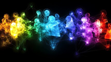 friends Facebook community interconnected in glowing web of digital