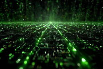 DMT laser experiment with glowing orange computer code code. Background tech image. Digital highway. Data stream