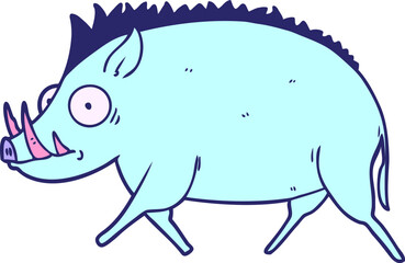 cartoon wild boar in bright neon color