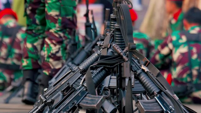 Stacked Rifles in Military Setting