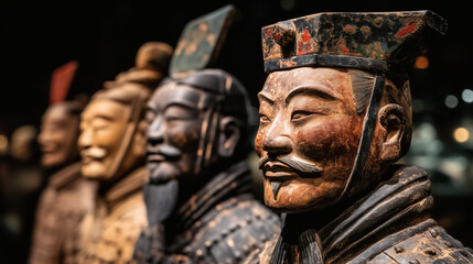 Primer plano de figuras del ejército de terracota en exhibición