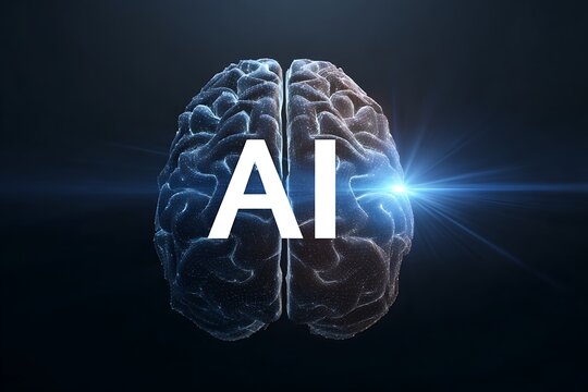 Abstract digital brain with glowing neural network and ai text symbolizing artificial intelligence and technology - Powered by Adobe