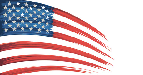 Abstract brushstroke american flag design with stars and stripes flowing dynamically across a white background