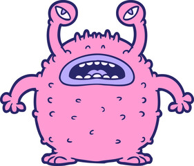 grumpy cartoon alien in bright neon color